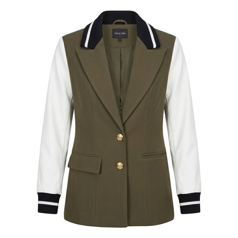 Dolce Cabo Women's XS Olive Green White‎ Varsity Blazer Jacket Gold Buttons